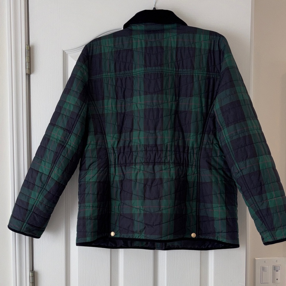 Sale-Talbots Green and Navy Quilted Plaid Puffer Jacket - Picture 5 of 11